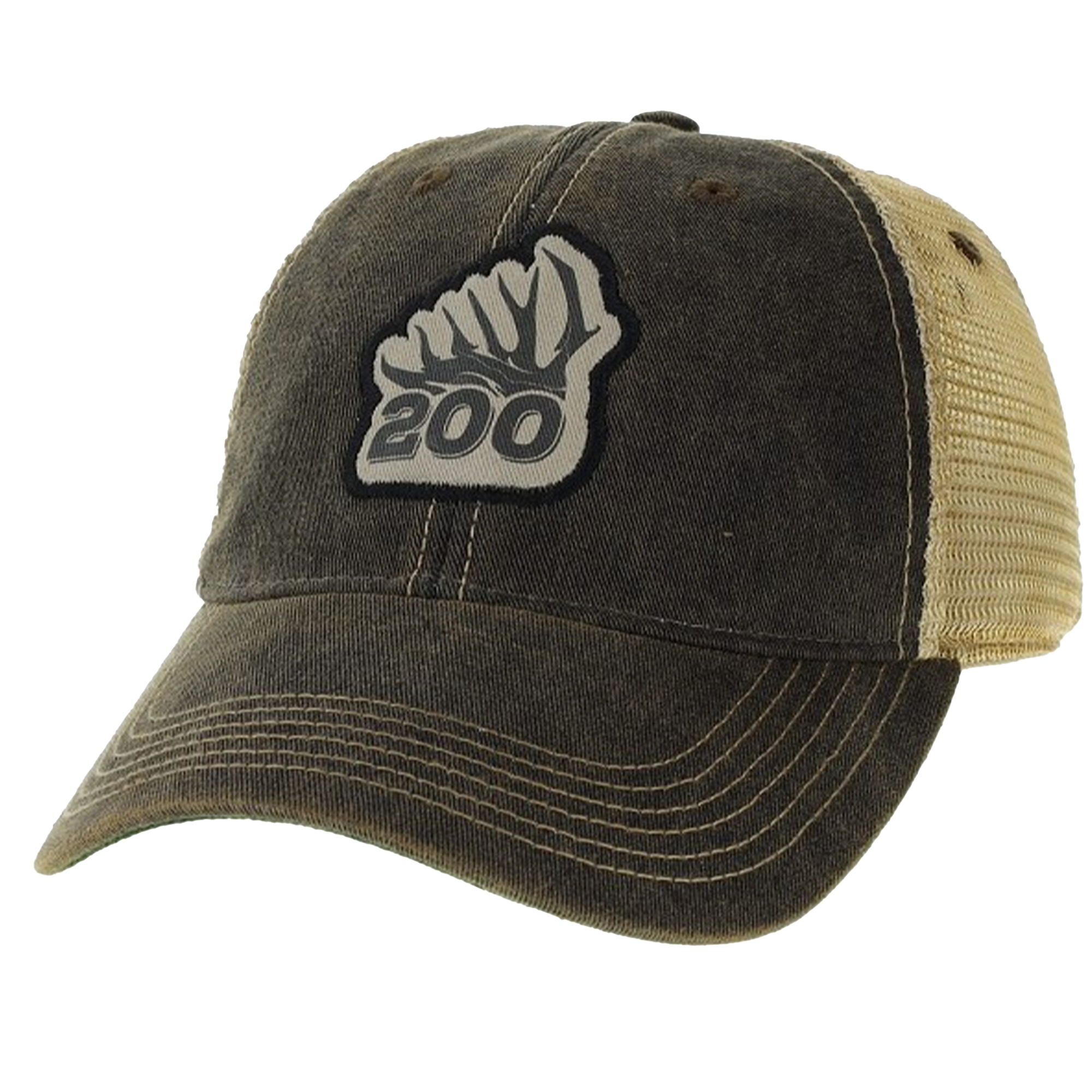 200 Faded Black - Tan mesh hat with 200 patch.